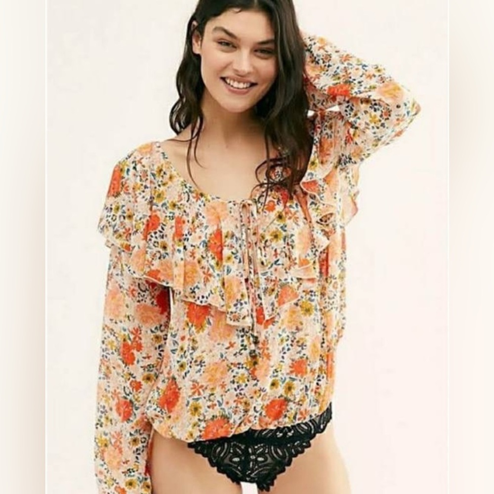 Free People NWOT Say it To Me Ruffle Floral Oversized Bodysuit